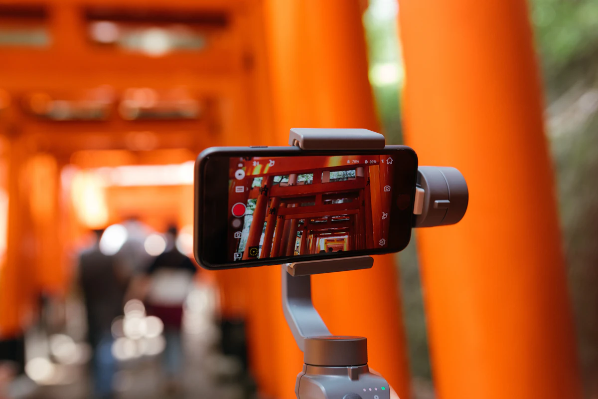 Smartphone on a gimbal recording video